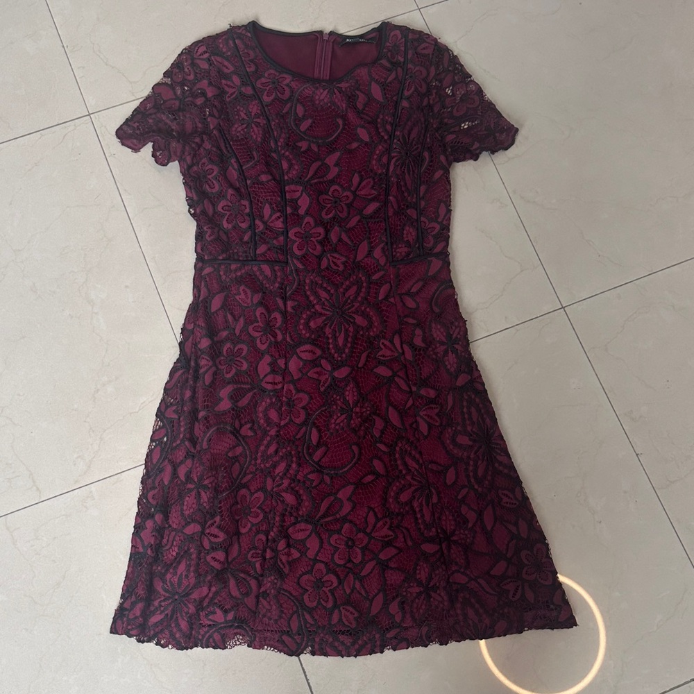 Kensie  Burgundy Floral Lace Mini Dress